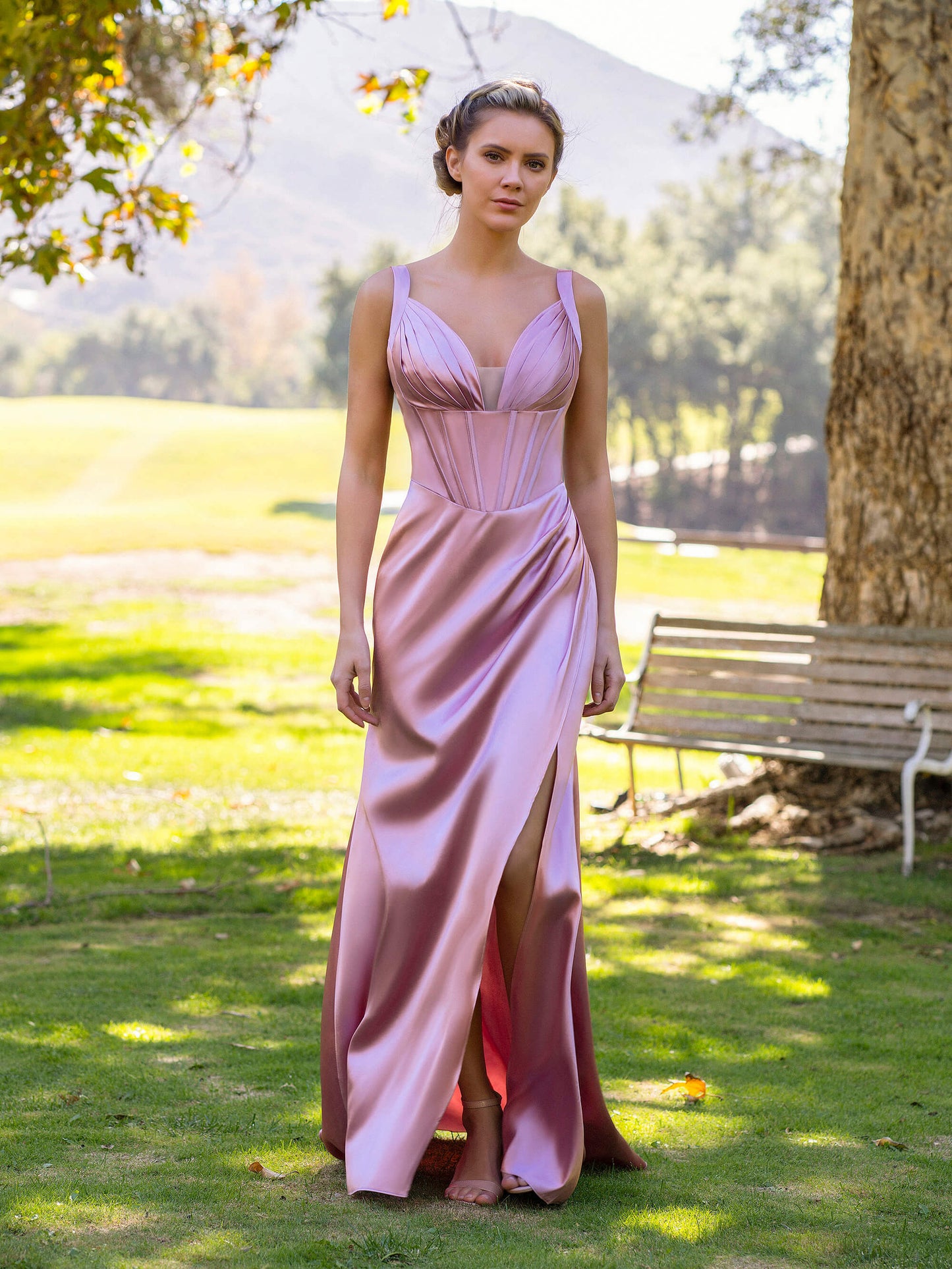 Sheath Pink V-neck Satin Floor Length Prom Dress - Prom Dresses - DYAVOR®