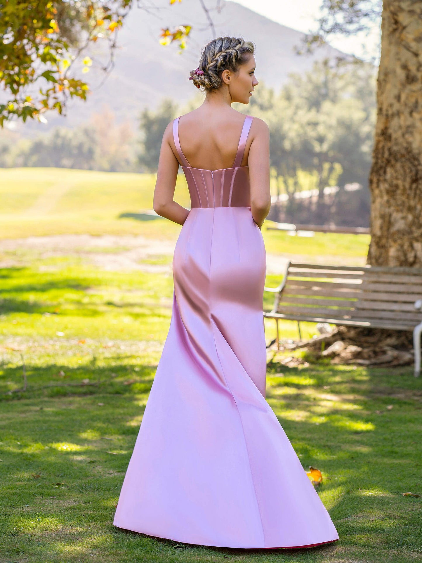 Sheath Pink V-neck Satin Floor Length Prom Dress - Prom Dresses - DYAVOR®