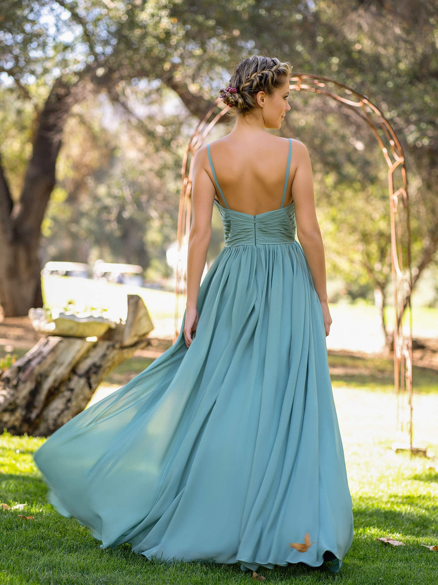 V-neckline Spaghetti Straps Slit Front Floor Length Chiffon Dress - Prom Dresses - DYAVOR®