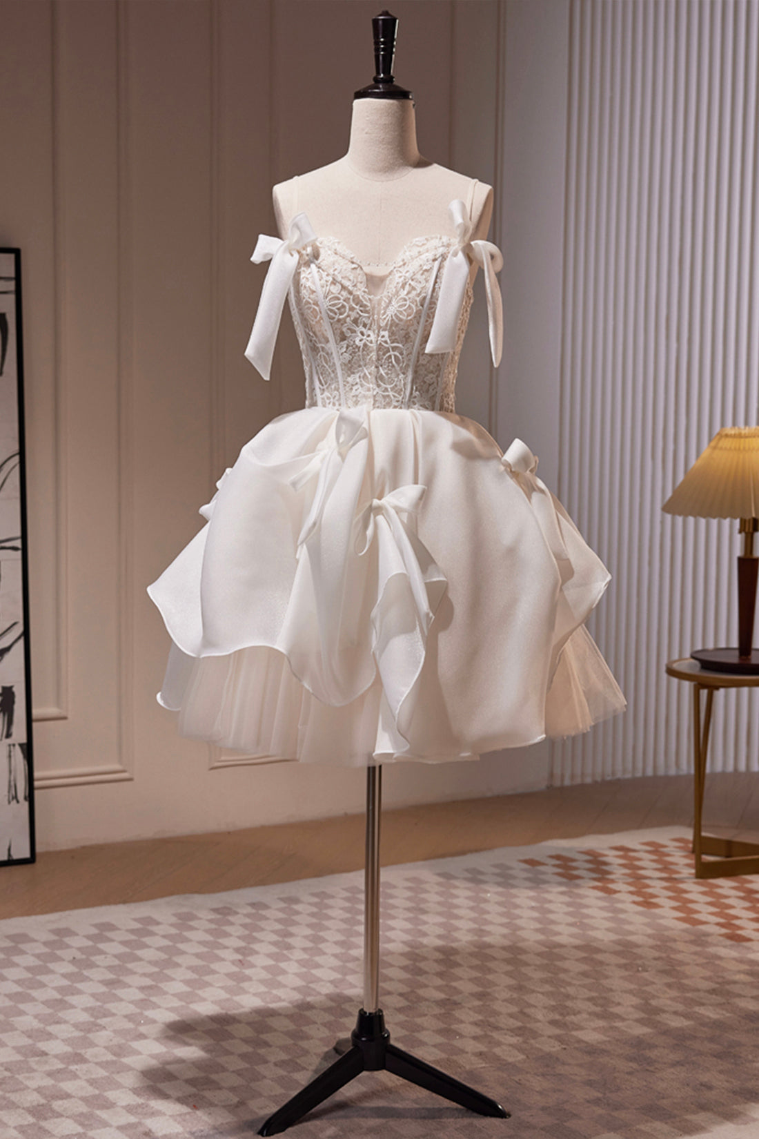 Dani | White Spaghetti Strap Lace Short Party Dress - Prom Dress - DYAVOR®