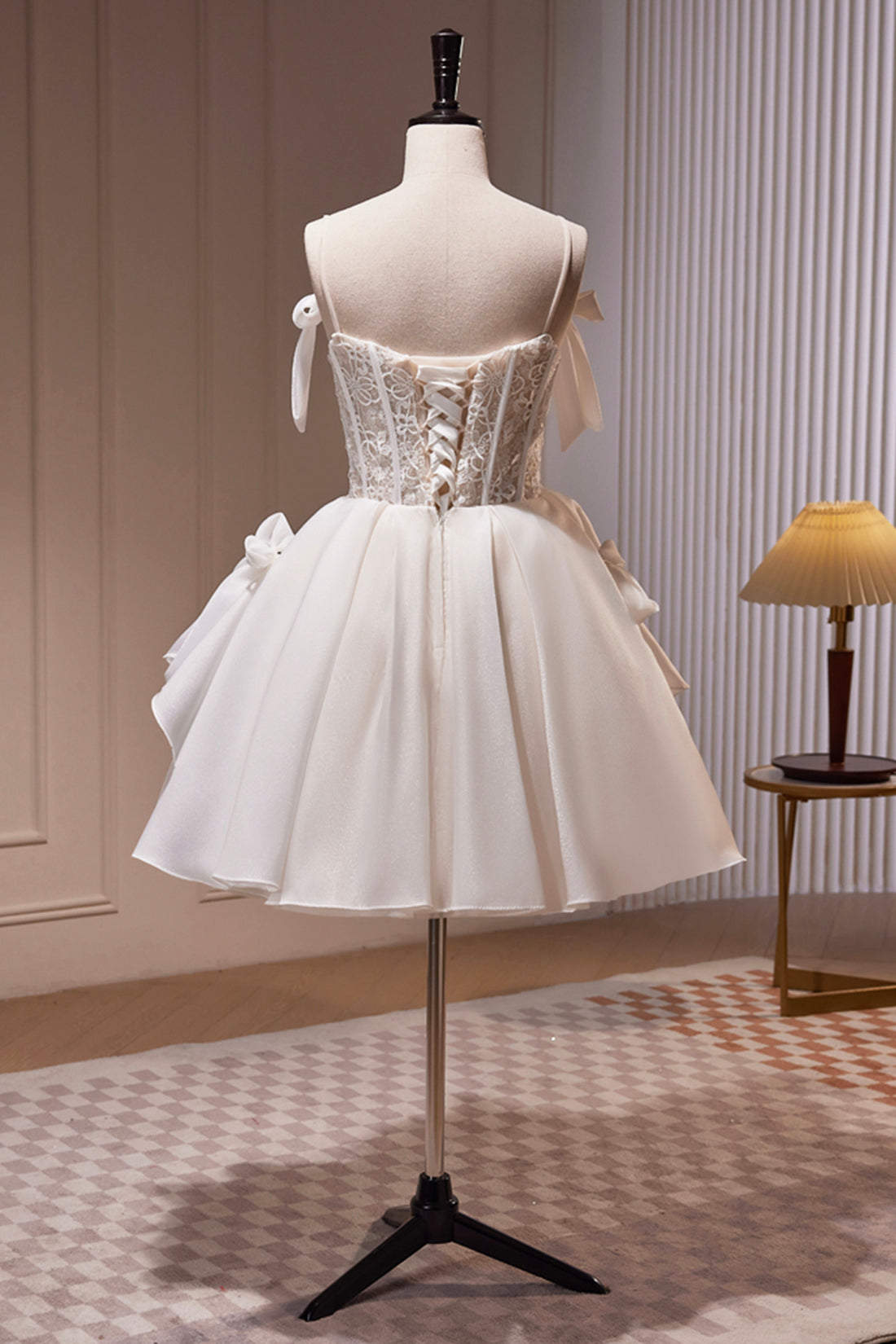 Dani | White Spaghetti Strap Lace Short Party Dress - Prom Dress - DYAVOR®