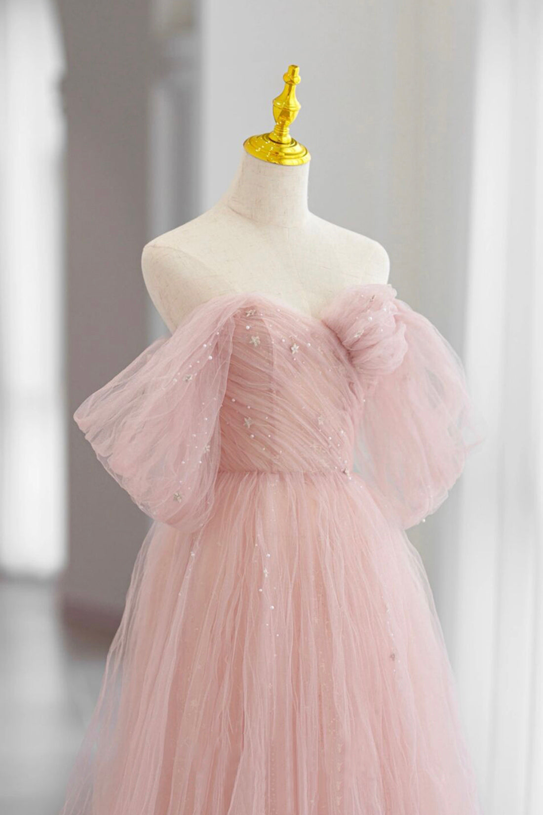 Adalee | Pink Tulle Floor Length Prom Dress, Cute A-Line Evening Party Dress - Prom Dress - DYAVOR®