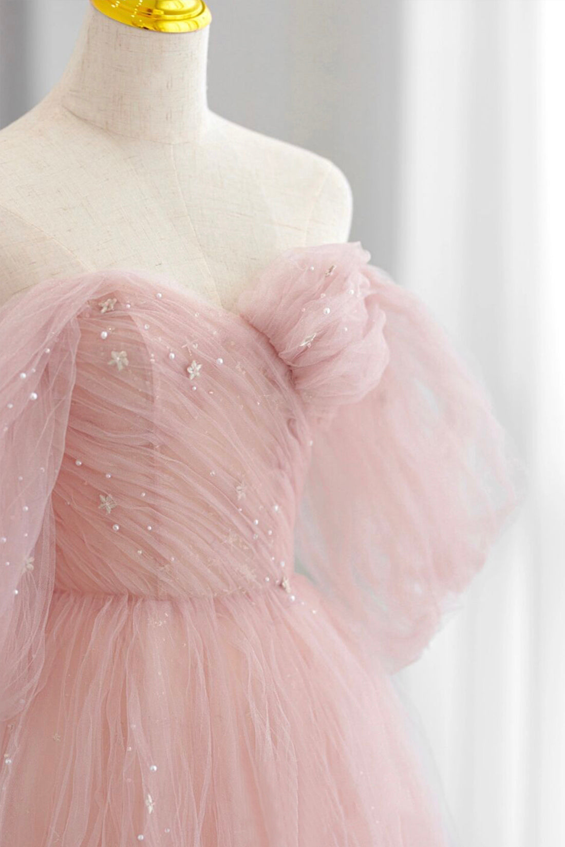 Adalee | Pink Tulle Floor Length Prom Dress, Cute A-Line Evening Party Dress - Prom Dress - DYAVOR®