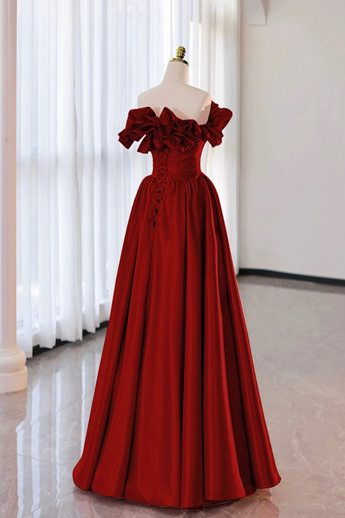 Milan | Burgundy Strapless Satin Long Prom Dress, A-Line Evening Party Dress - Prom Dress - DYAVOR®