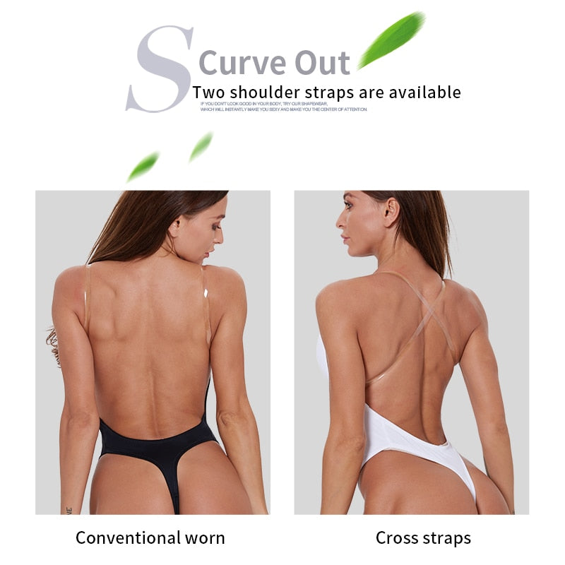 Women's Clear Strap Deep V Backless Padded Bra Bodysuit Slimmer - Slimmers - DYAVOR®