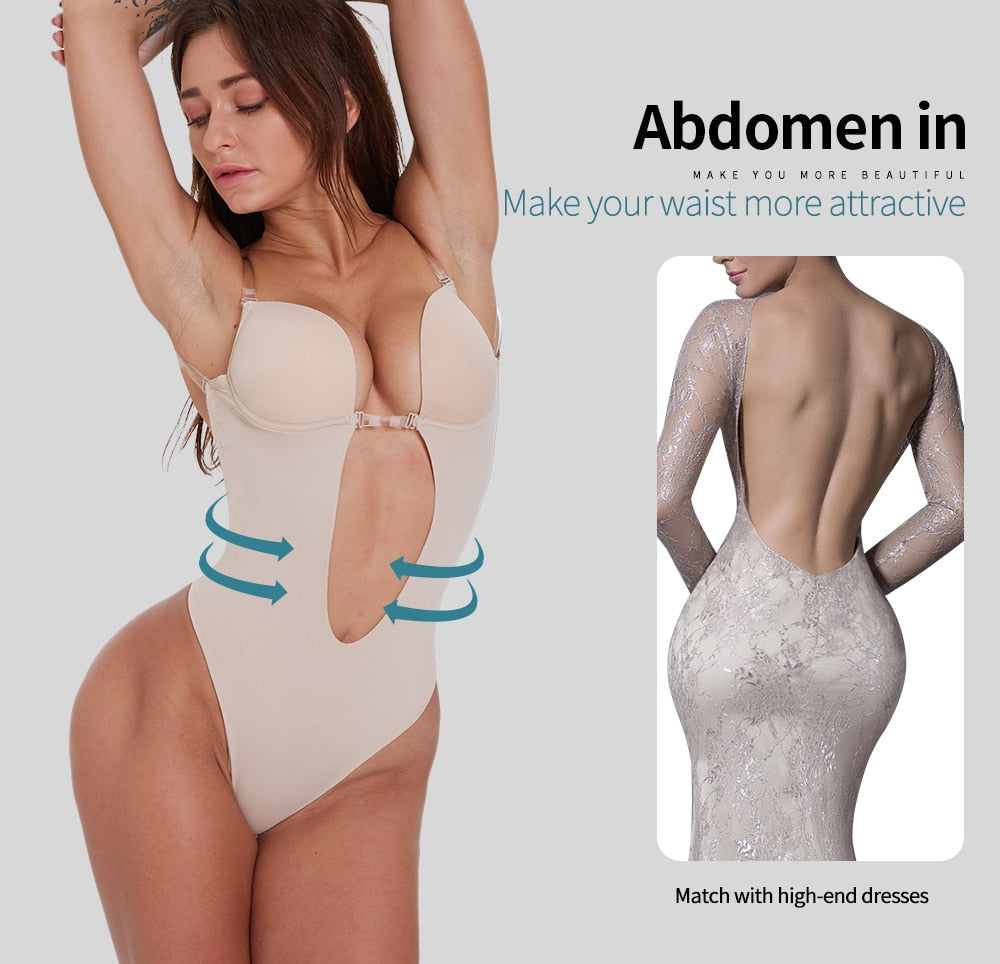Women's Clear Strap Deep V Backless Padded Bra Bodysuit Slimmer - Slimmers - DYAVOR®