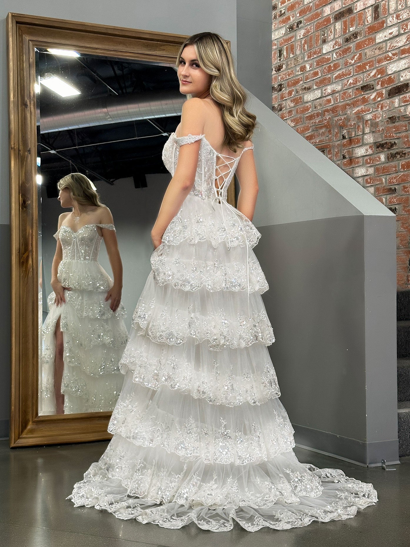 White Princess A Line Off the Shoulder White Corset Prom Dress with Lace Ruffles - Prom Dress - DYAVOR®