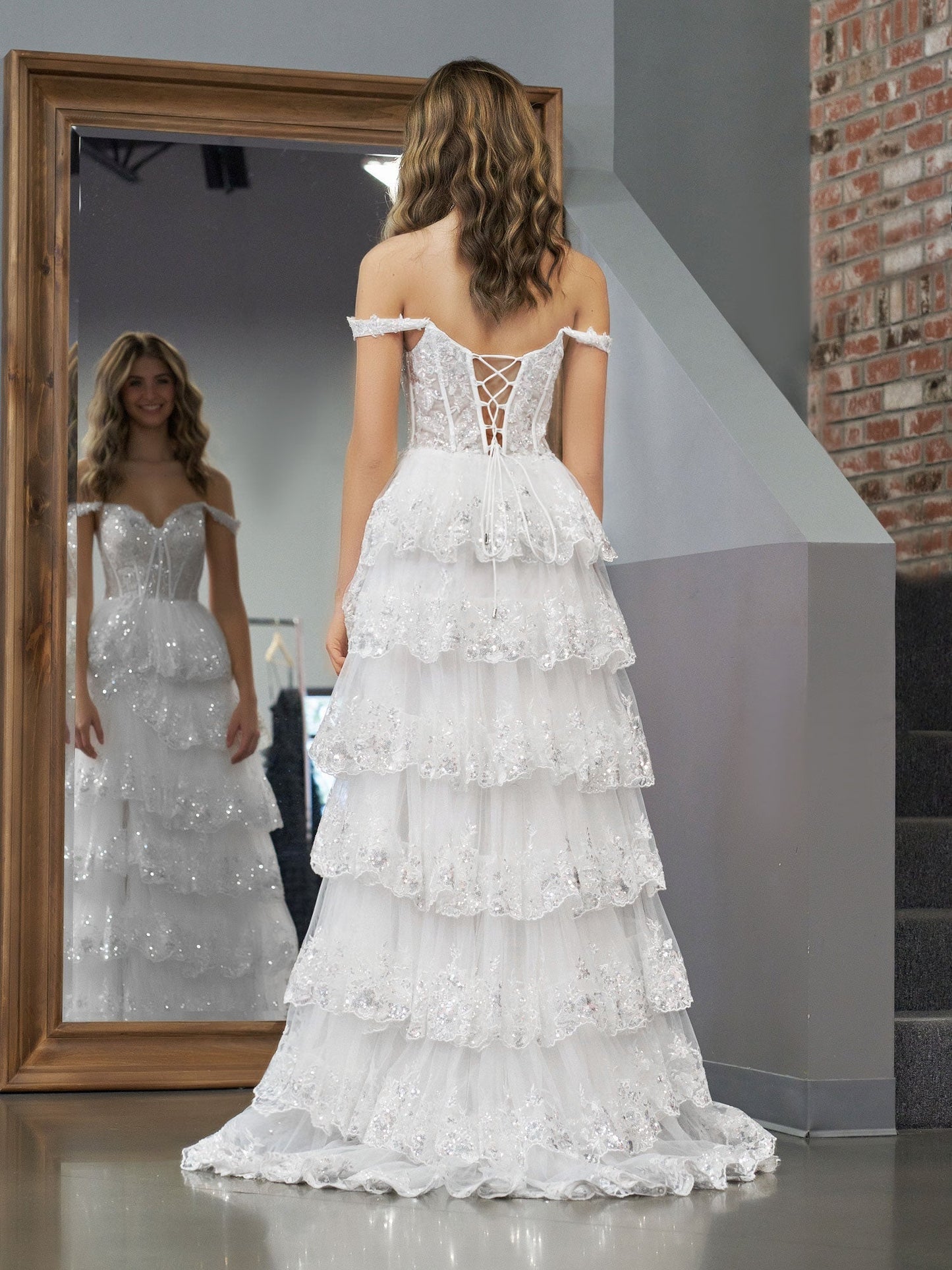 White Princess A Line Off the Shoulder White Corset Prom Dress with Lace Ruffles - Prom Dress - DYAVOR®