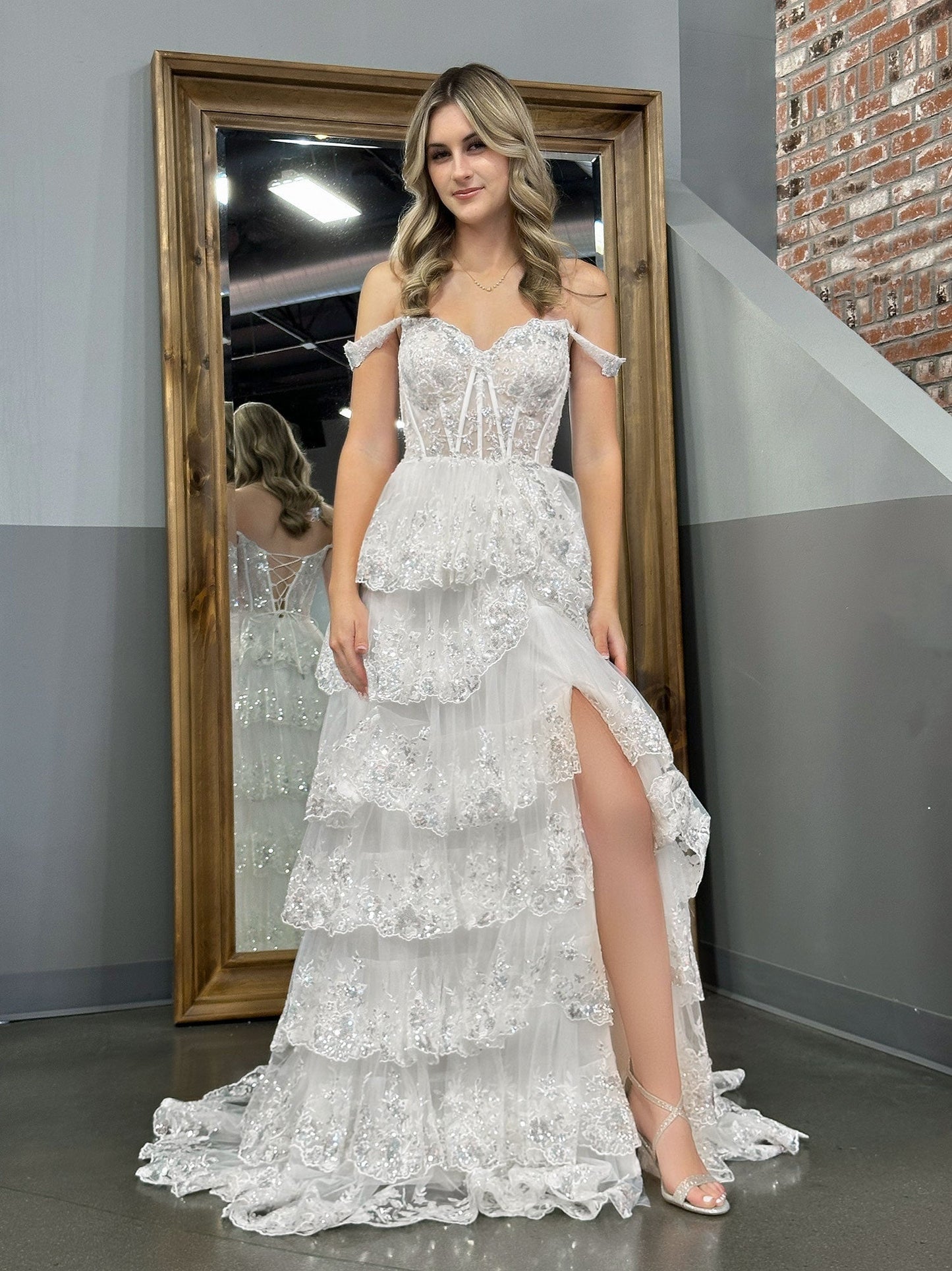 White Princess A Line Off the Shoulder White Corset Prom Dress with Lace Ruffles - Prom Dress - DYAVOR®