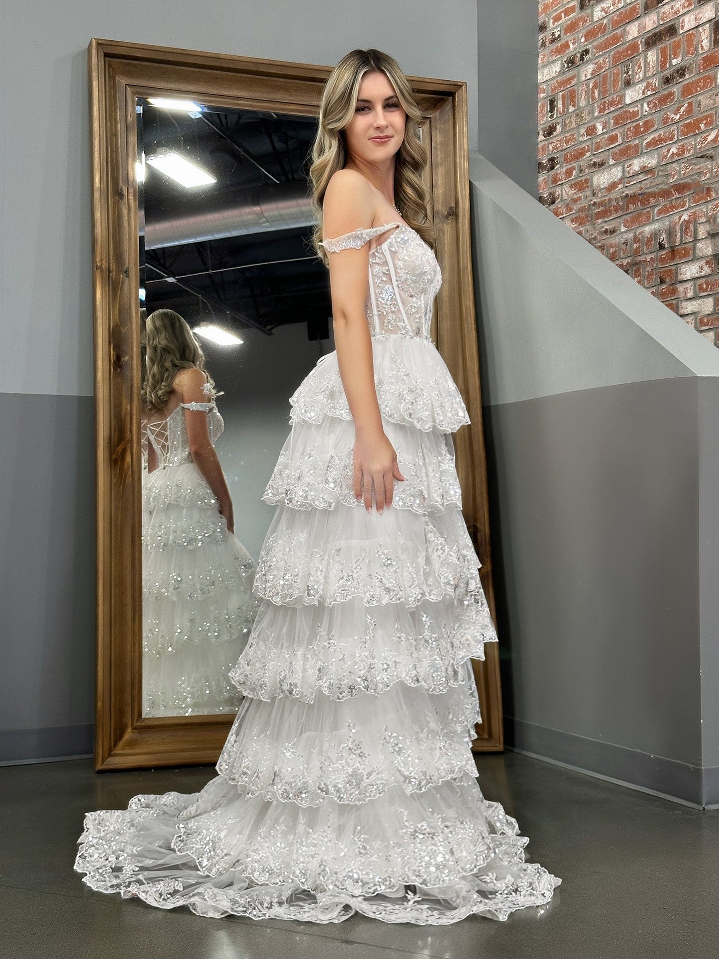 White Princess A Line Off the Shoulder White Corset Prom Dress with Lace Ruffles - Prom Dress - DYAVOR®
