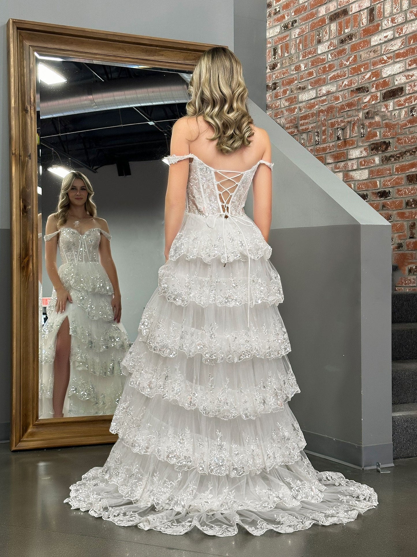 White Princess A Line Off the Shoulder White Corset Prom Dress with Lace Ruffles - Prom Dress - DYAVOR®