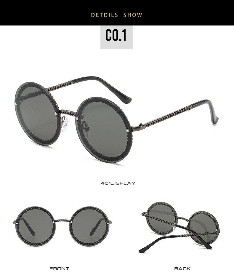 Women's Luxury Metal Chain Round Oversized Fashion Sunglasses - Women Sunglasses - DYAVOR®
