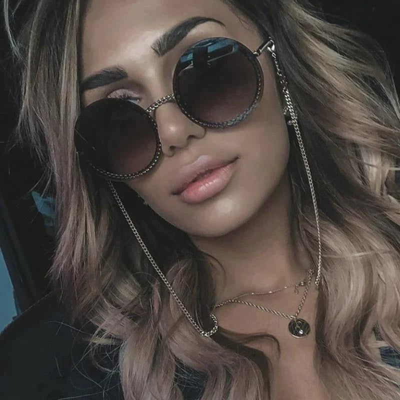 Women's Luxury Metal Chain Round Oversized Fashion Sunglasses - Women Sunglasses - DYAVOR®