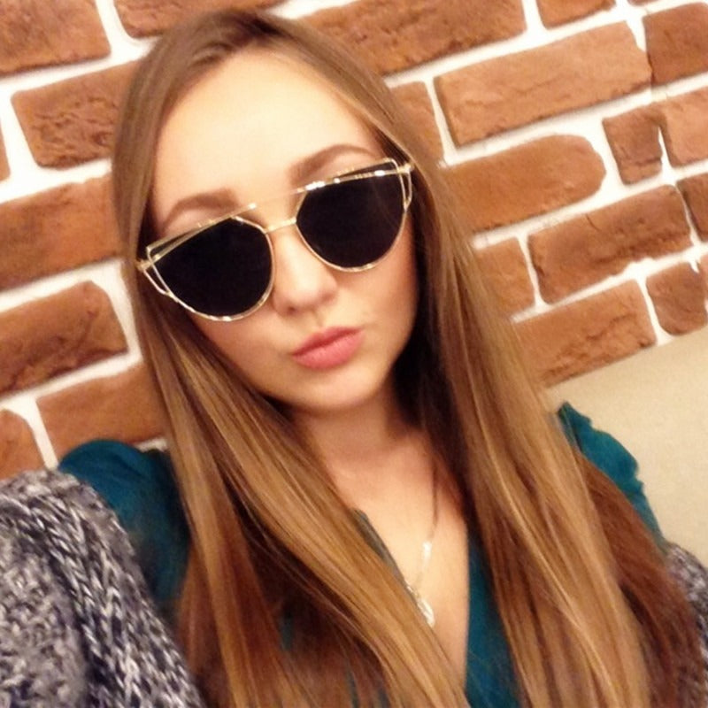 Women's Twin Beam Designer Cat Eye Sunglasses with Rose Gold Mirror Lens - Women Sunglasses - DYAVOR®