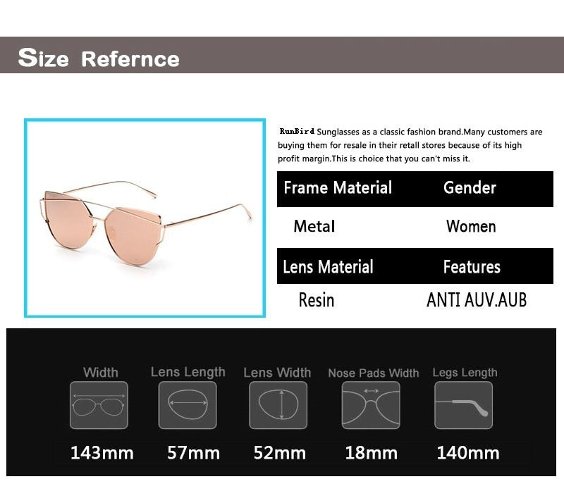 Women's Twin Beam Designer Cat Eye Sunglasses with Rose Gold Mirror Lens - Women Sunglasses - DYAVOR®