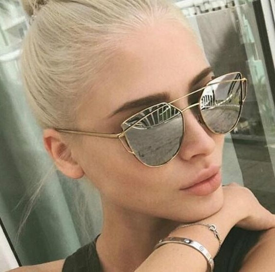 Women's Twin Beam Designer Cat Eye Sunglasses with Rose Gold Mirror Lens - Women Sunglasses - DYAVOR®