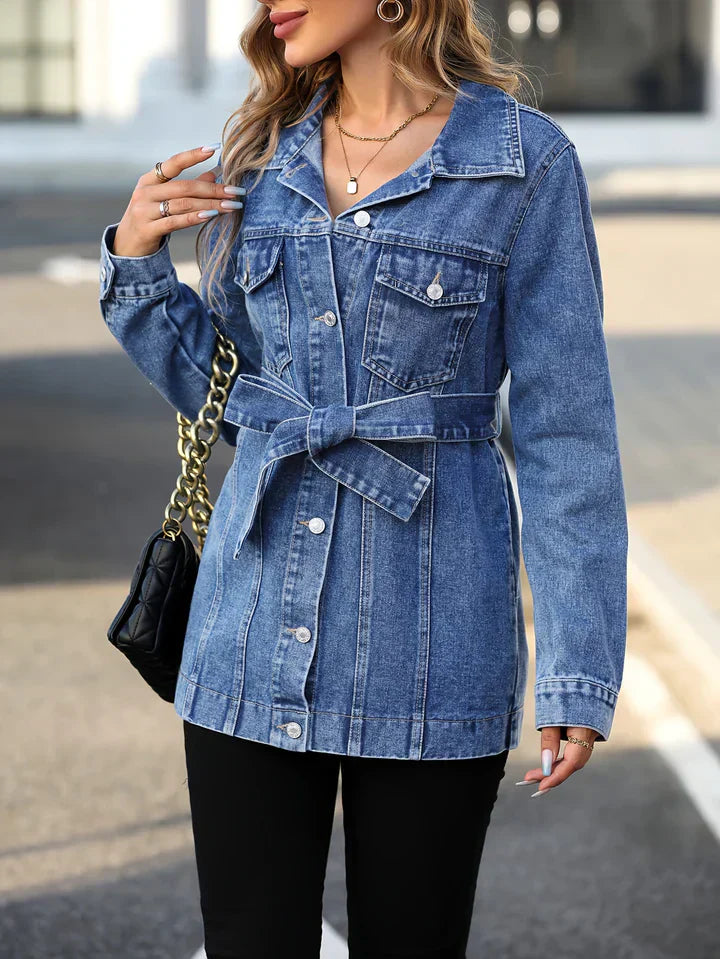 Gina - women's denim coat with flap pockets - - DYAVOR®