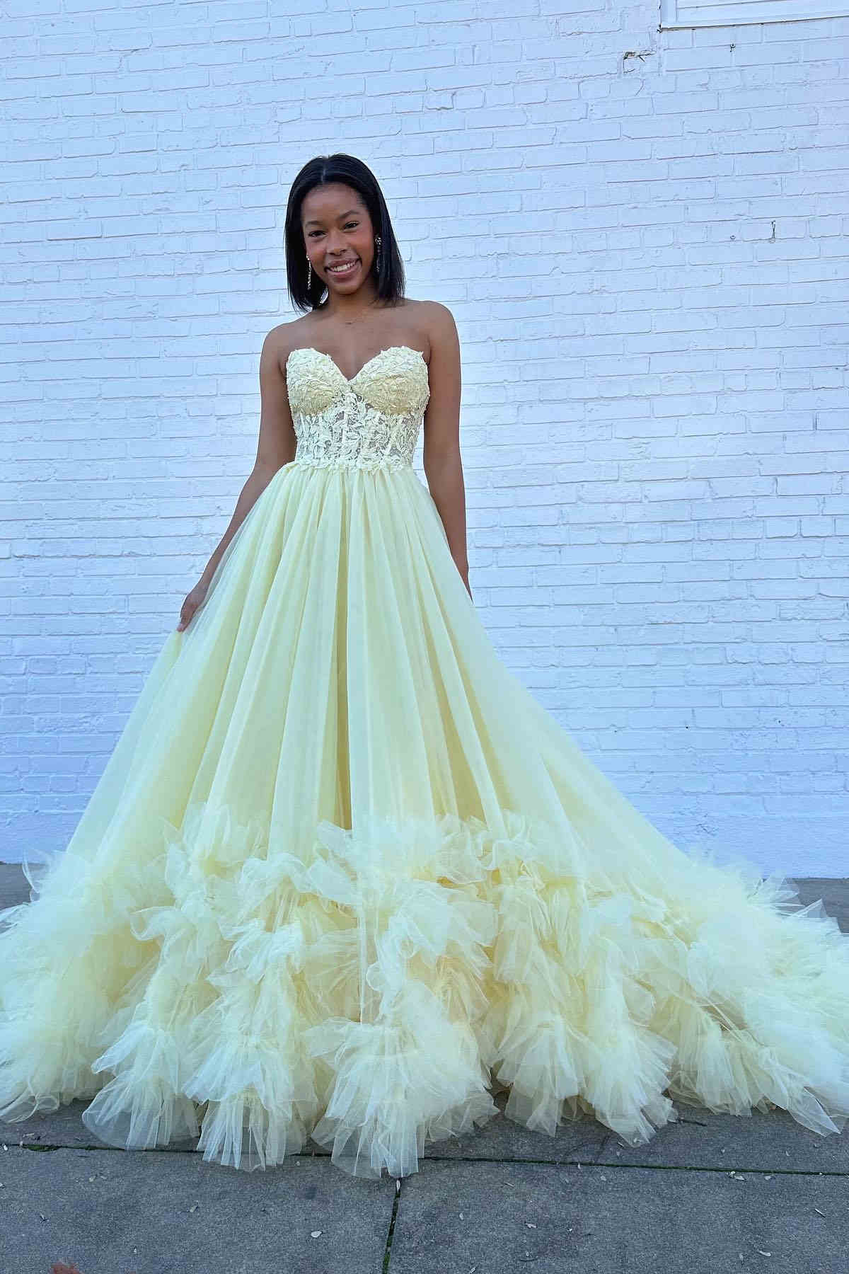Romy | Red Tulle Appliques Sweetheart Ruffle Long Prom Dress - Prom Dress - DYAVOR®
