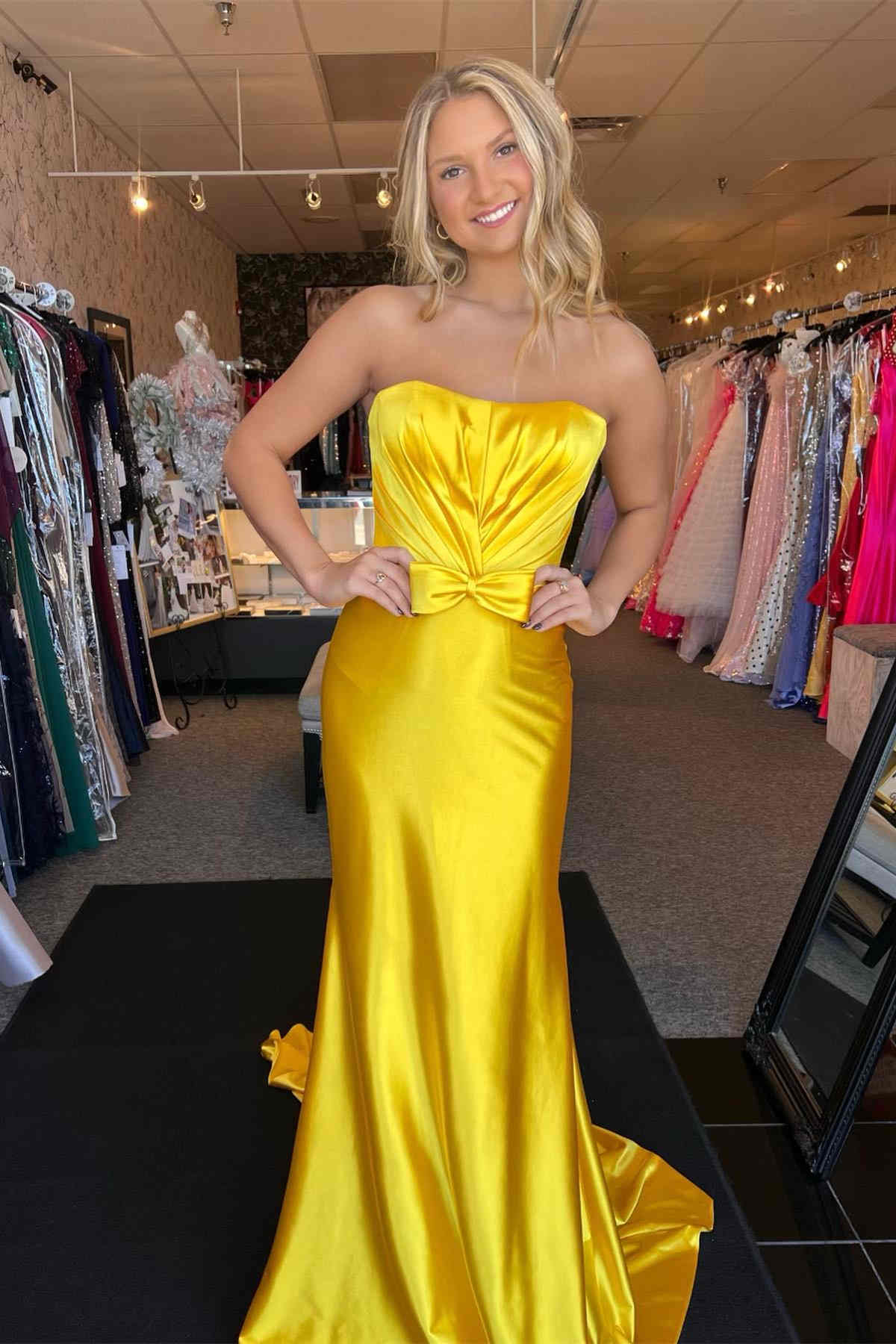 Penny | Red Strapless Bow Mermaid Long Prom Dress - Prom Dresses - DYAVOR®