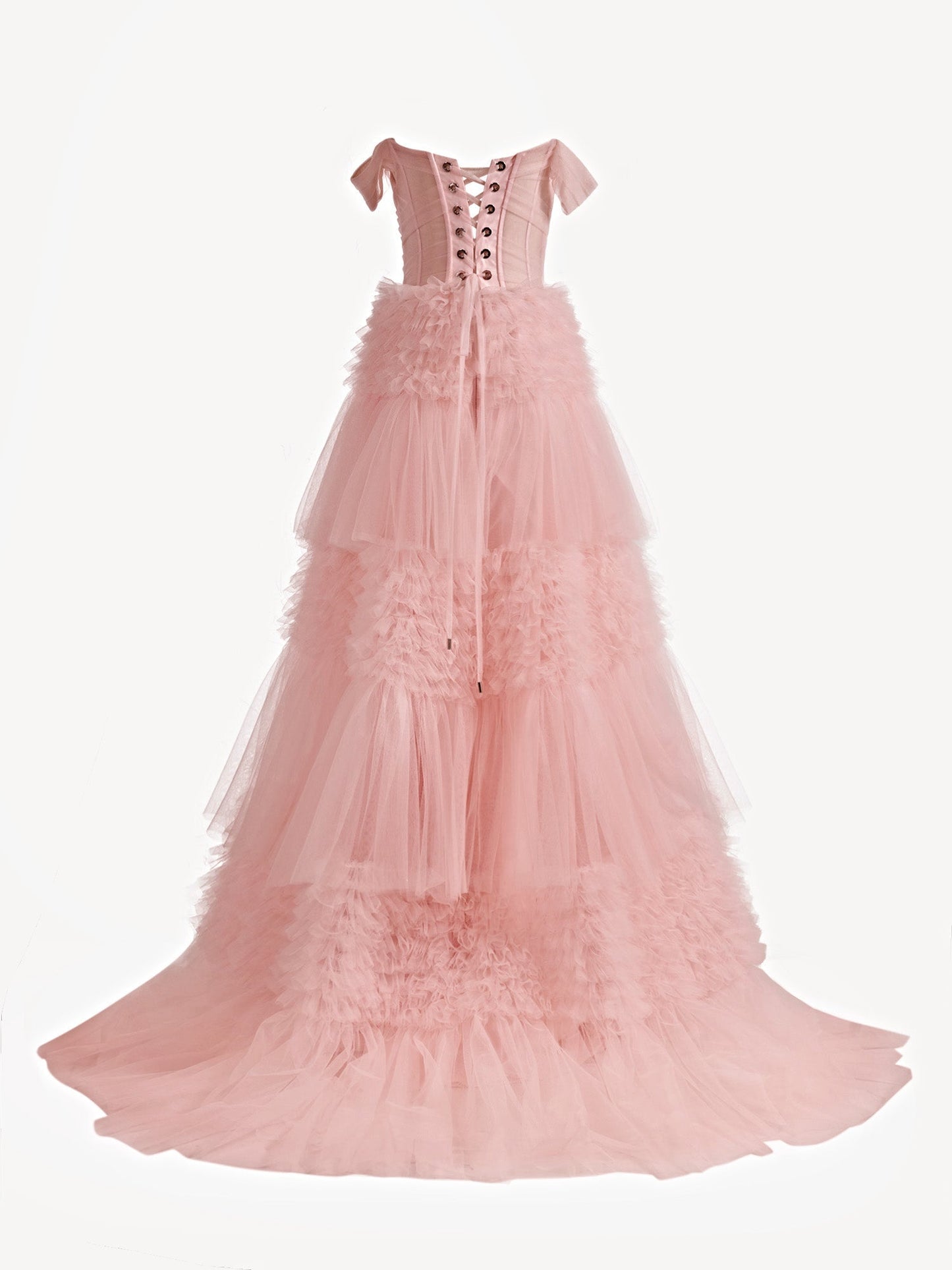 Zariah | Blush Princess A line Off Shoulder Ruffled Tulle Prom Dress - Prom Dress - DYAVOR®