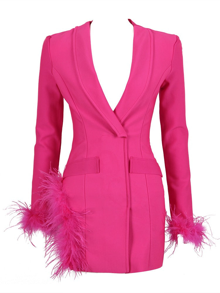 Pink Blazer Dress with Feathers - - DYAVOR®