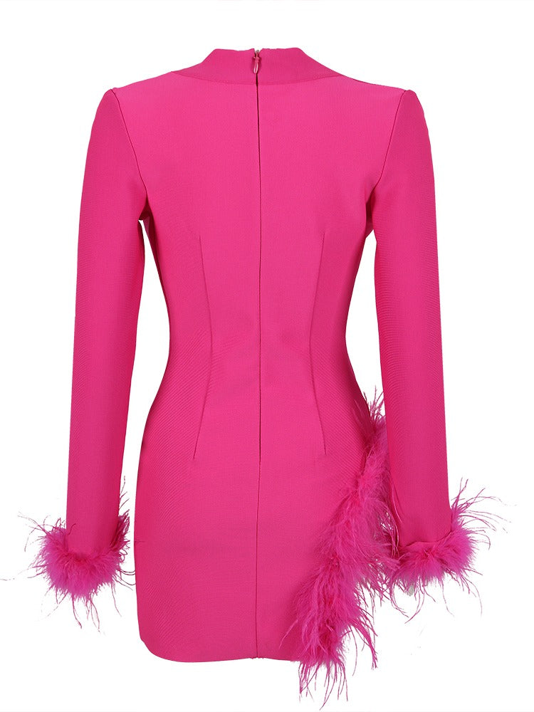 Pink Blazer Dress with Feathers - - DYAVOR®