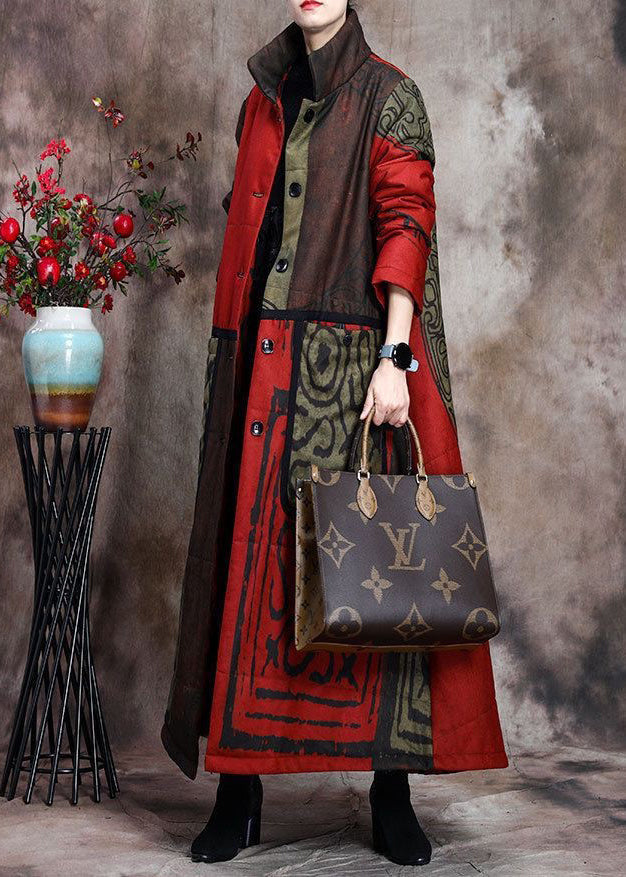 Boutique Green Print Pockets Thick Cotton Winter Long sleeve Coat - Down Jackets - DYAVOR®