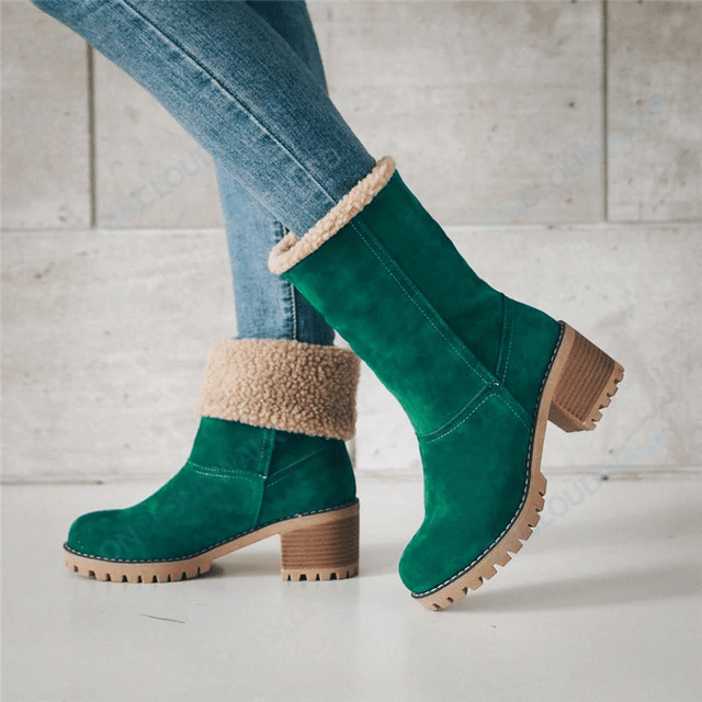 Groovywish Women Fur Square Heels Orthopedic Boots - - DYAVOR®
