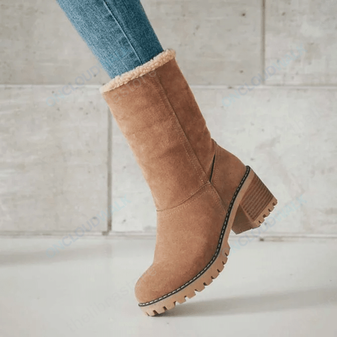 Groovywish Women Fur Square Heels Orthopedic Boots - - DYAVOR®