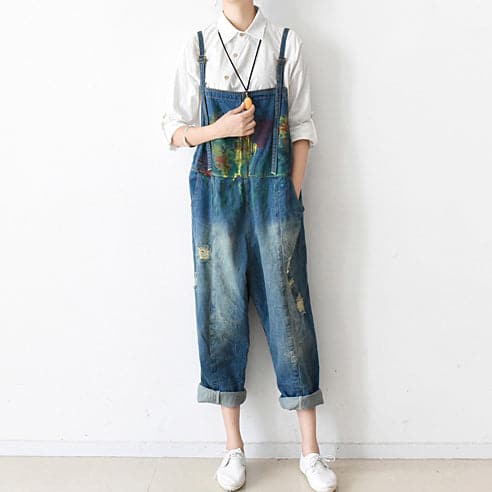 Fall oversized denim jumpsuits casual blue jeans denim outfits cute -  - DYAVOR®