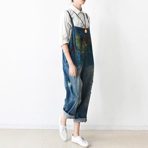 Fall oversized denim jumpsuits casual blue jeans denim outfits cute -  - DYAVOR®