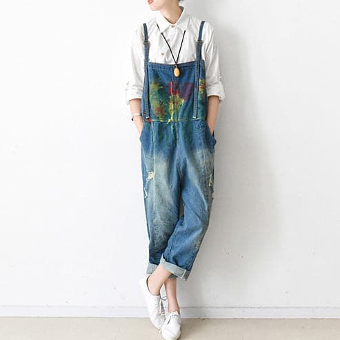 Fall oversized denim jumpsuits casual blue jeans denim outfits cute -  - DYAVOR®