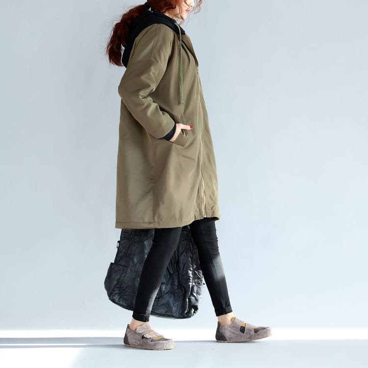 2021 green plus size cotton thick coats cartoon prints hooded warm zippered trench coats - - DYAVOR®