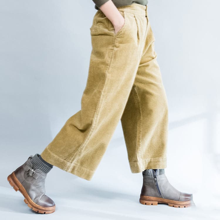 Khaki thick corduroy trousers loose casual wide leg pants - - DYAVOR®
