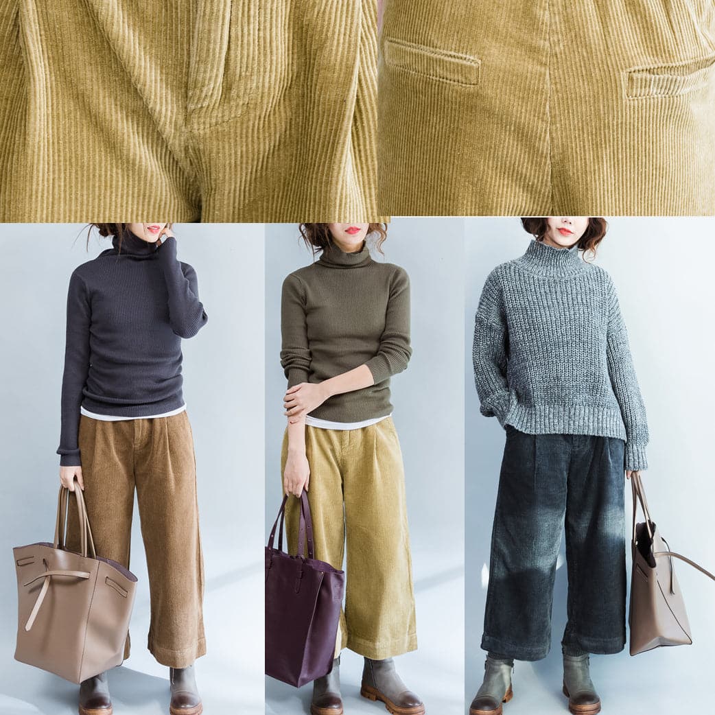 Khaki thick corduroy trousers loose casual wide leg pants - - DYAVOR®