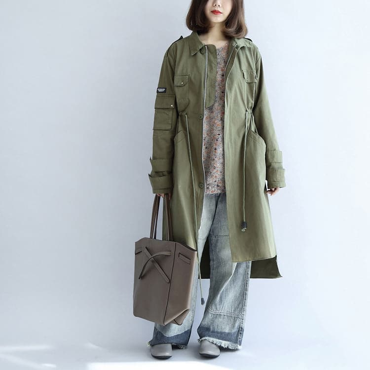 2021 pockets green casual cotton parka plus size tie waist long sleeve trench coats - - DYAVOR®