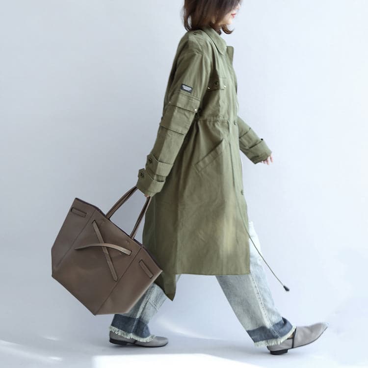 2021 pockets green casual cotton parka plus size tie waist long sleeve trench coats - - DYAVOR®