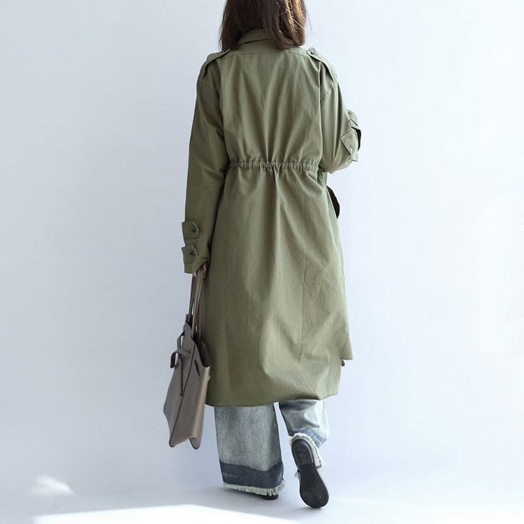 2021 pockets green casual cotton parka plus size tie waist long sleeve trench coats - - DYAVOR®