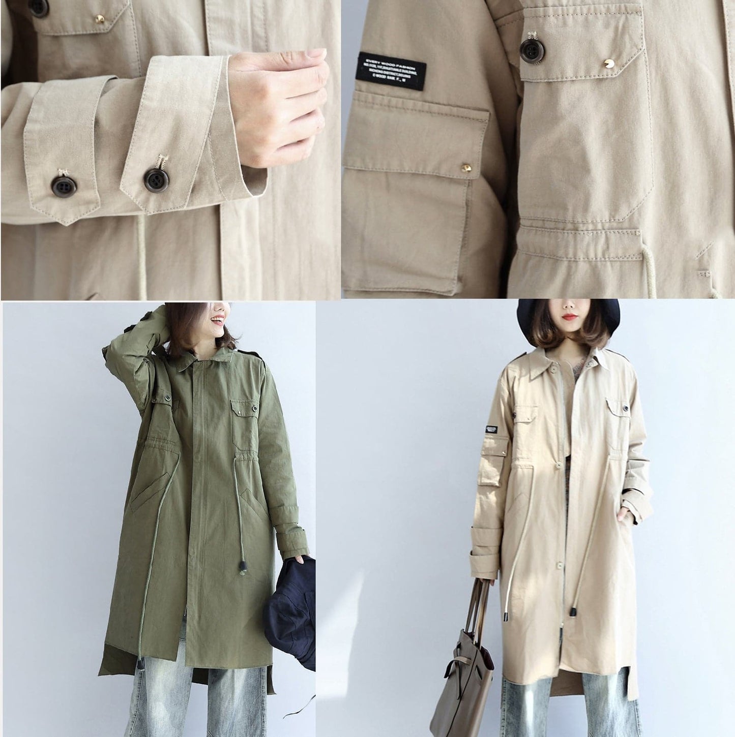 2021 pockets green casual cotton parka plus size tie waist long sleeve trench coats - - DYAVOR®