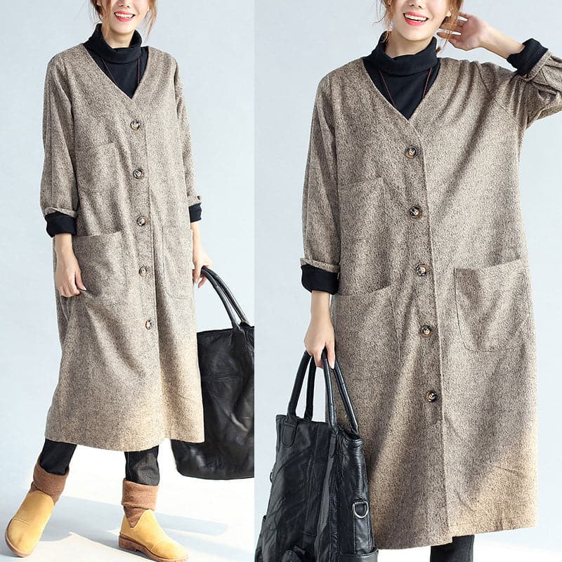 2021 vintage pockets khaki cotton long cardigans oversize long sleeve trench coats - - DYAVOR®
