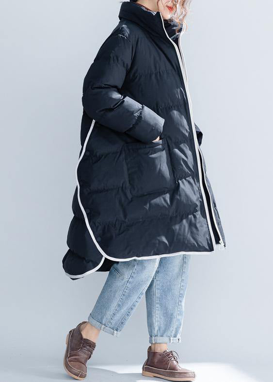 Black cotton jacket trendy plus size stand collar zippered Warm pockets thick winter cotton coats - - DYAVOR®