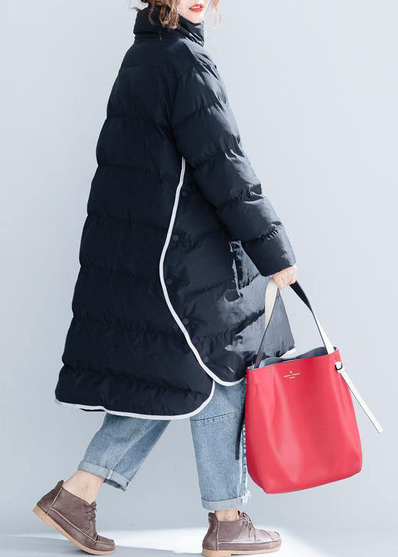 Black cotton jacket trendy plus size stand collar zippered Warm pockets thick winter cotton coats - - DYAVOR®