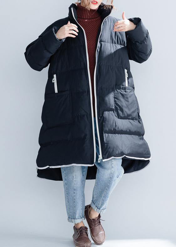Black cotton jacket trendy plus size stand collar zippered Warm pockets thick winter cotton coats - - DYAVOR®