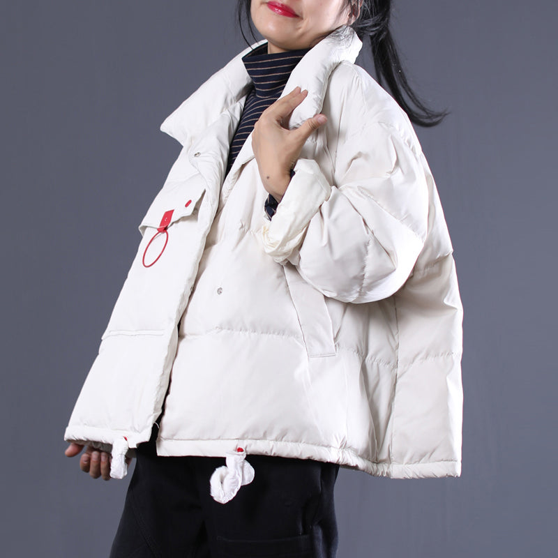 White Outfits oversize stand collar thick quilted coat Elegant double breasted down coats - - DYAVOR®