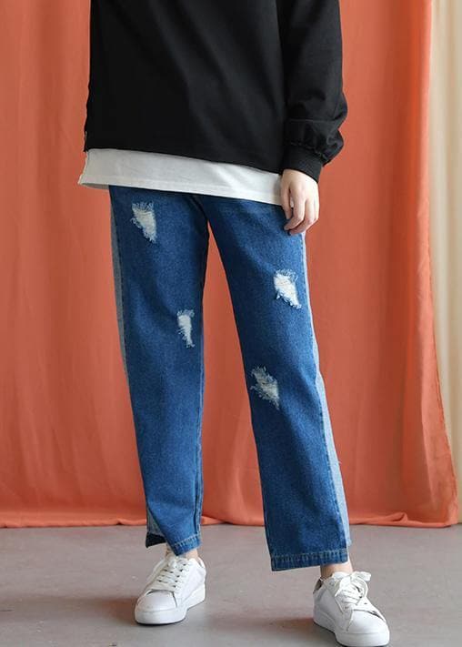 Autumn casual patchwork pants women elastic waist ripped jeans -  - DYAVOR®