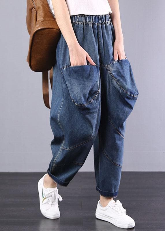 Autumn old casual pants big pockets denim blue harem pants - - DYAVOR®