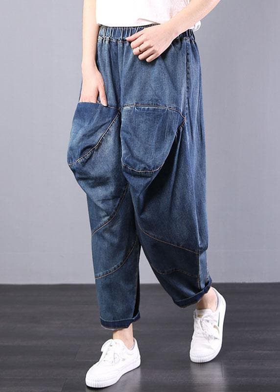 Autumn old casual pants big pockets denim blue harem pants - - DYAVOR®