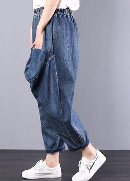 Autumn old casual pants big pockets denim blue harem pants - - DYAVOR®
