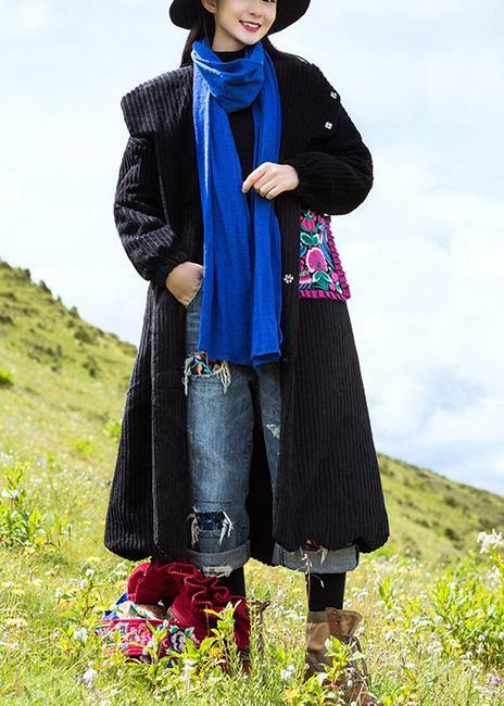 Black Parkas for women plus size Jackets & Coats embroidery ruffles hem outwear - - DYAVOR®
