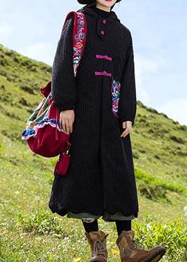 Black Parkas for women plus size Jackets & Coats embroidery ruffles hem outwear - - DYAVOR®